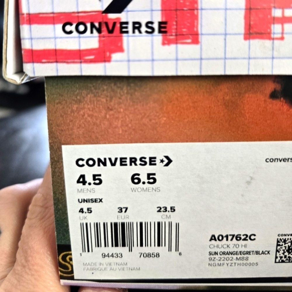 Converse × Come Tees Chuck 70s Star Path orange canvas hi-top sneakers WMS 6.5 - Picture 17 of 17